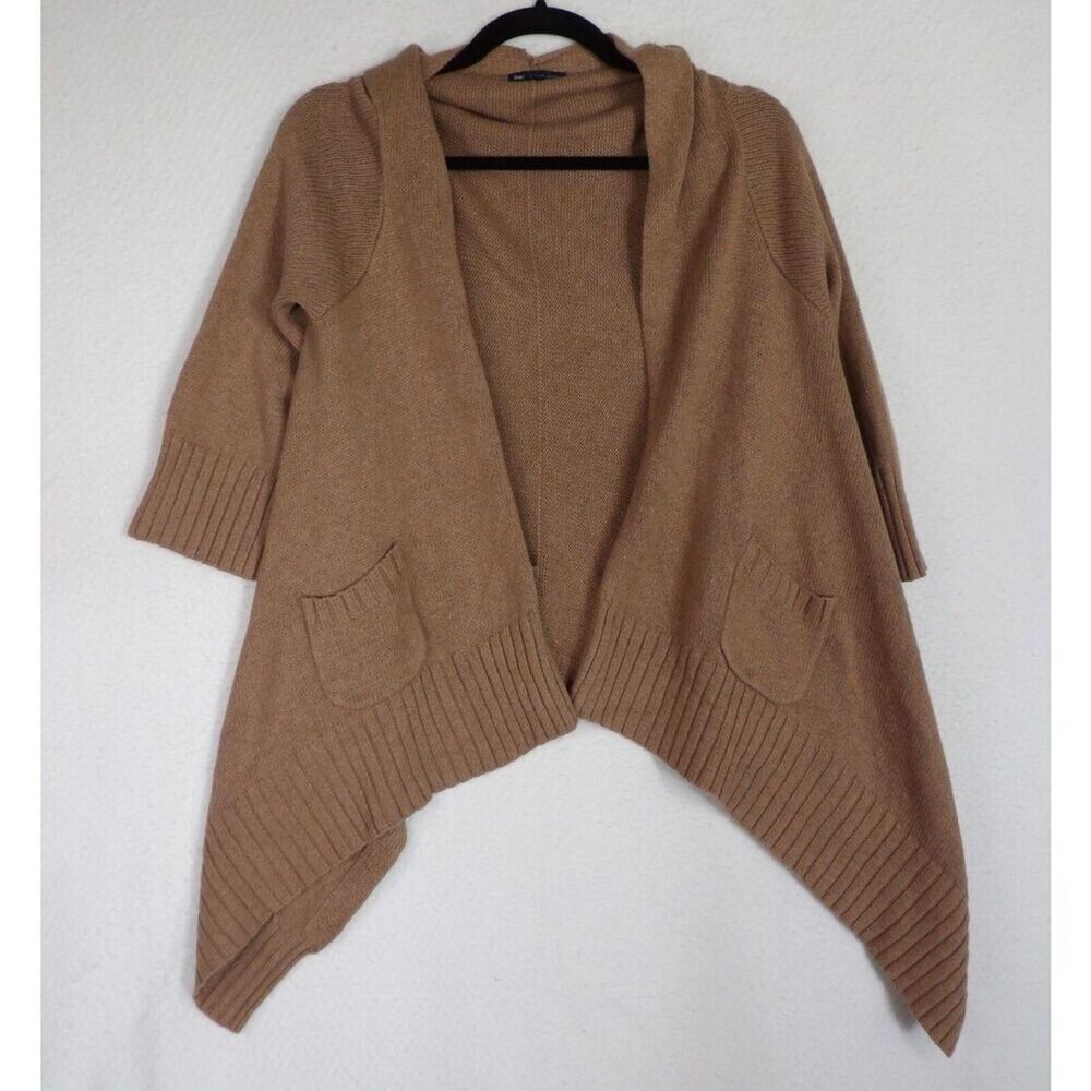 GAP Open Front Cotton Cashmere Brown Asymmetrical 3/4 sleeve‎ Cardigan | Small - Picture 5 of 6